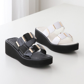[GIRLS GOOB] Women's Comfortable Wedge Sandal Platform Slip-On Shoes, Enamel - Made in KOREA